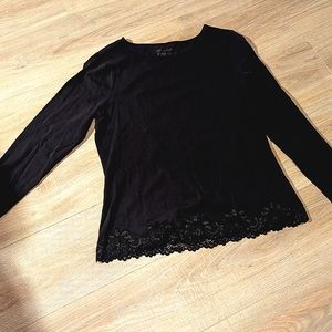 Long Sleeve Scoop Neck Black T-shirt by Coldwater Creek, Size L